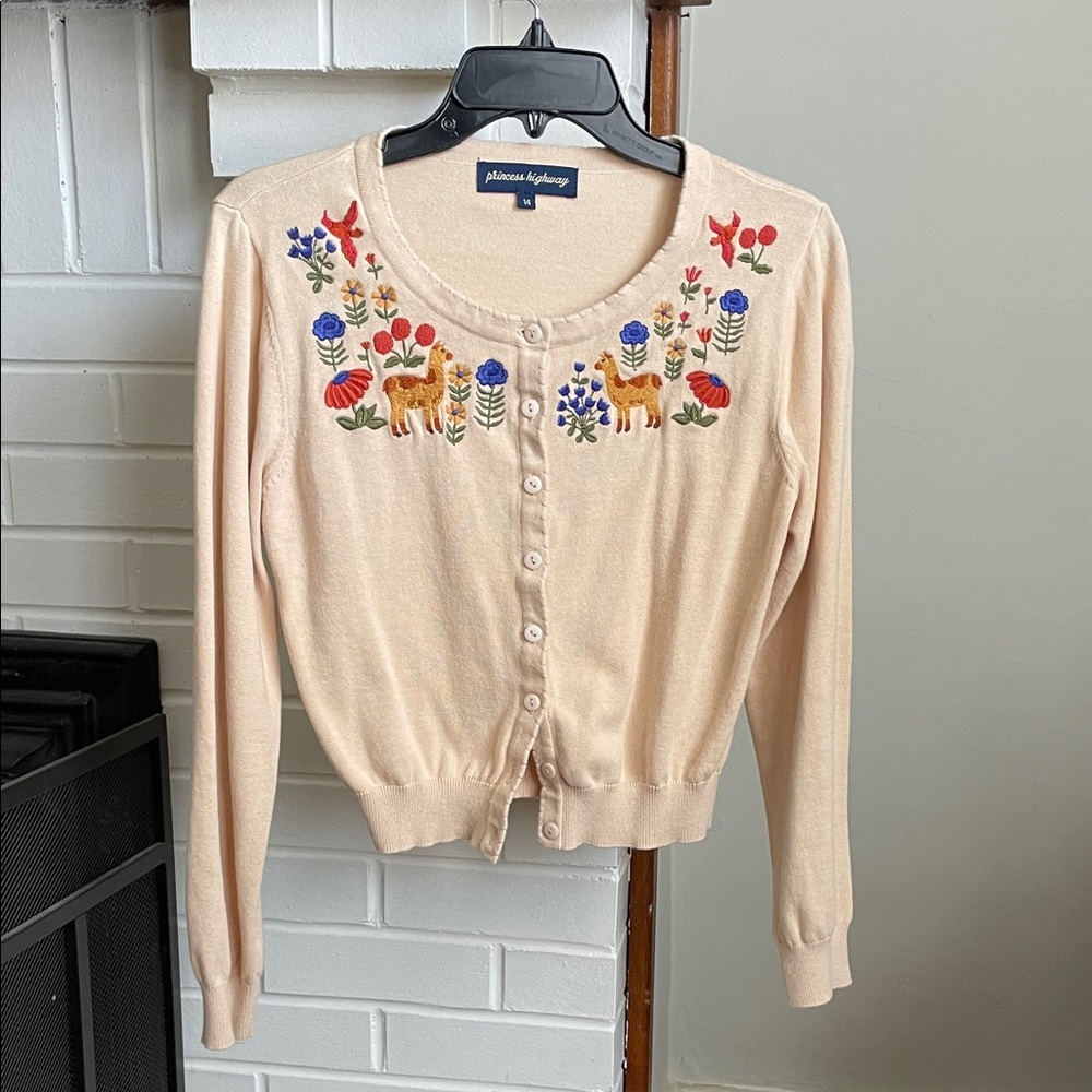 Princess Highway Cream Cardigan with Colorful Embroidery